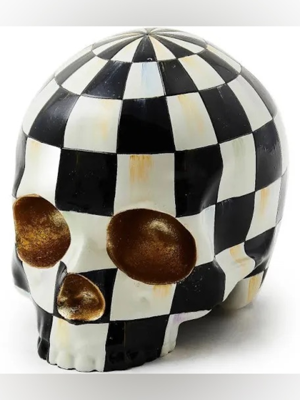 Checkerboard Skull Sculptural Accent - Black & White